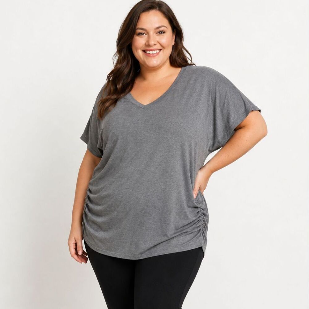 Made by Johnny Dolman Sleeve Tunic Top Women's 3XL Gray Modal Side Shirred Soft